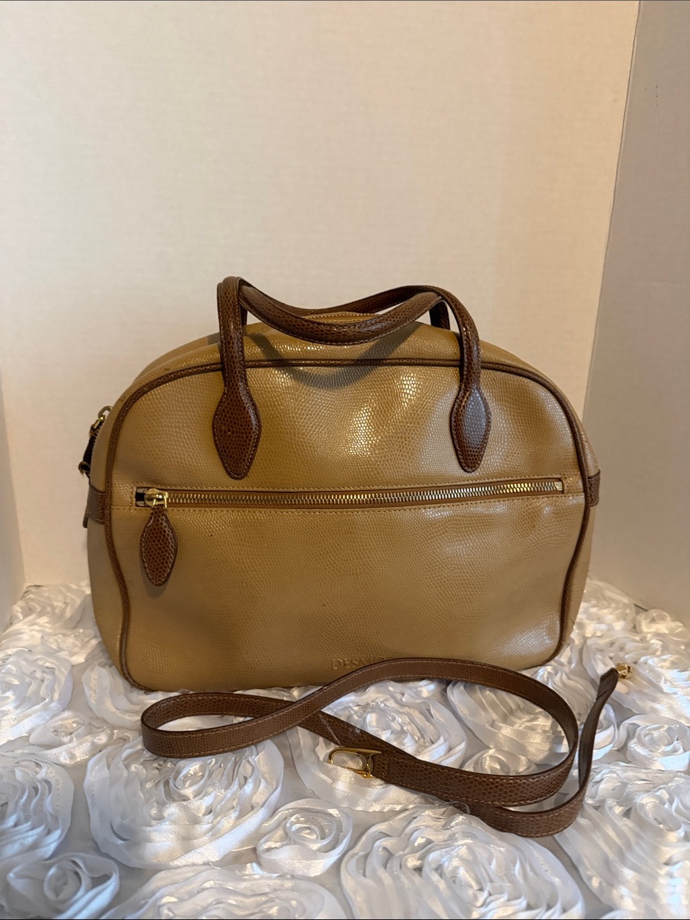 Vintage DESMO Italy Two-Tone Pebbled Leather Dome Satchel Bag - 1990s